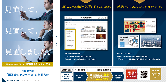 新聞社・日経新聞電子版キャンペーンDM・告知DM・出版社・ダイレクトメールのデザイン制作実績