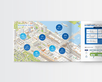 大規模開発・都市インフラ開発・総合建設コンサルタント企業の会社案内デザイン事例